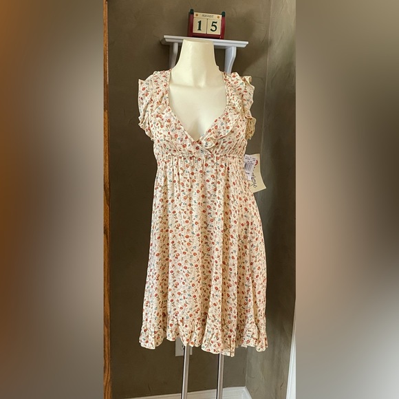 OLSENBOYE Ditsy rose print ruffles detail cottage women dress, M - Picture 3 of 13